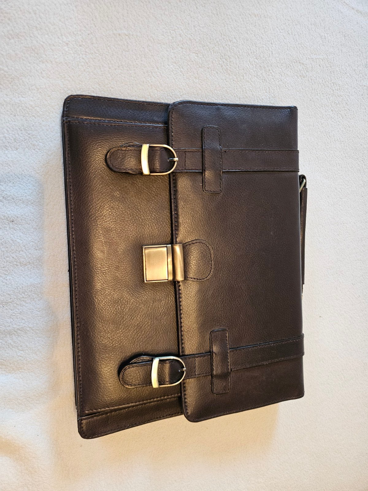 Donkerbruine leren aktetas / documententas, Sieraden, Tassen en Uiterlijk, Tassen | Damestassen, Ophalen of Verzenden, Gebruikt