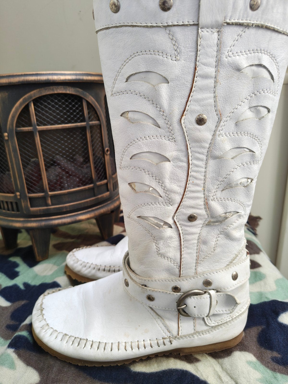 laarzen maat 40 wit leer Ibiza boho style, Ophalen of Verzenden, Gedragen, Wit, Hoge laarzen