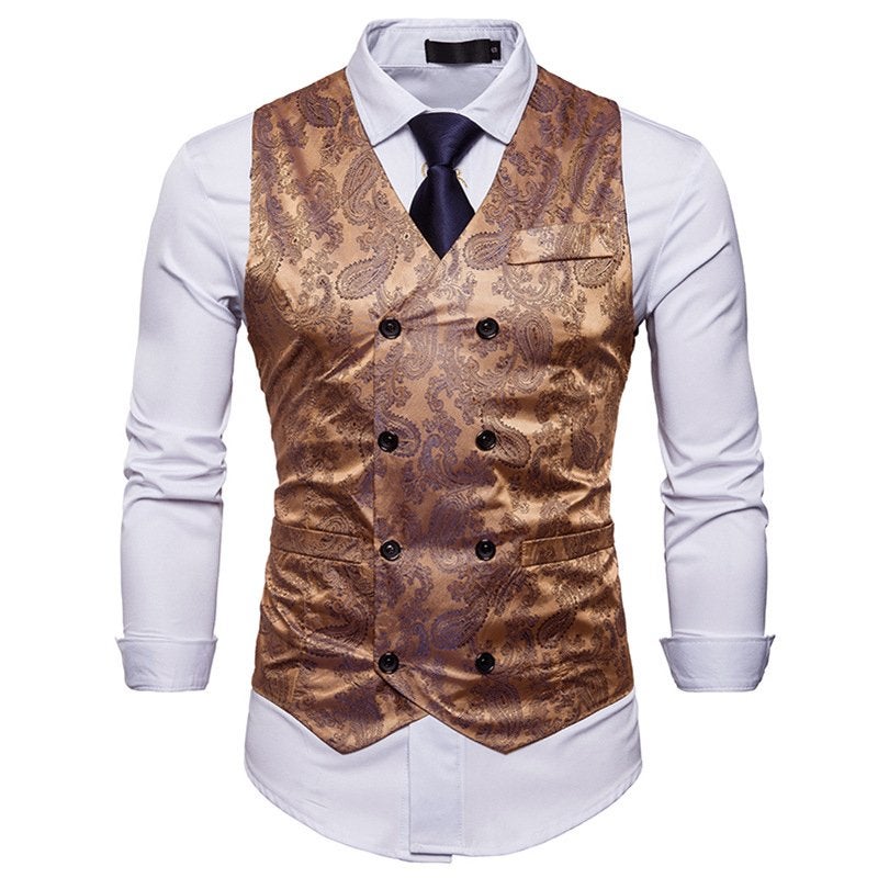 Goud paisley double breasted heren gilet / giletje klassiek, Kleding | Heren, Carnavalskleding en Feestkleding, Verzenden, Nieuw