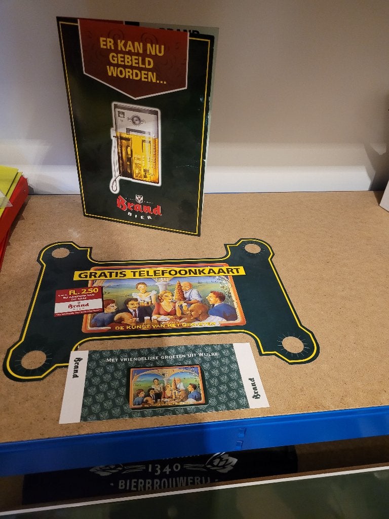 Brand telefoonkaart + reclame, Verzamelen, Biermerken, Ophalen of Verzenden, Zo goed als nieuw, Reclamebord, Plaat of Schild, Brand