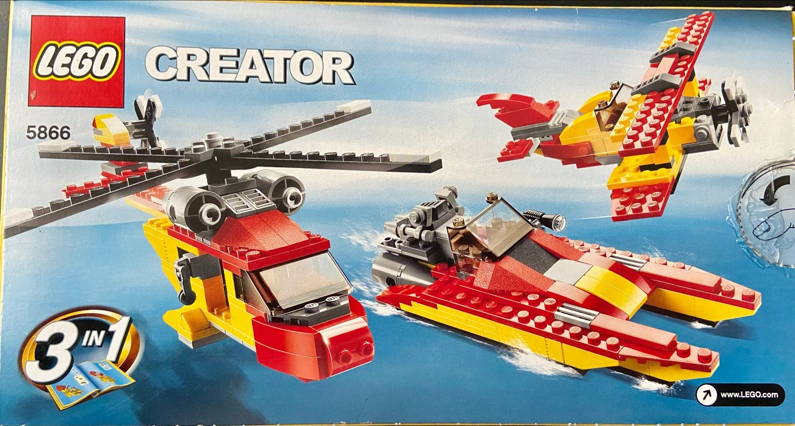 LEGO Creator 5866: Helikopter, Vliegtuig, Speedboot 3-in-1, Lego, Ophalen of Verzenden, Zo goed als nieuw, Compleet