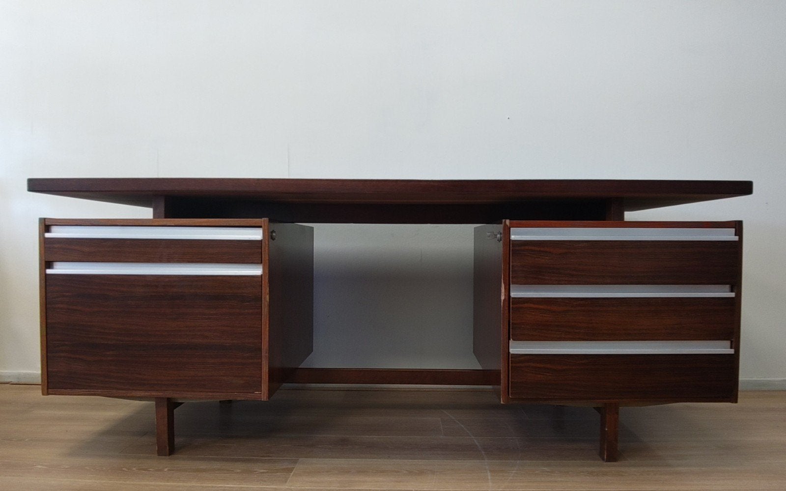 Vintage houten bureau Fristho Kho Liang Le werkplek hout, Gebruikt, Scandinavisch, 180 cm, Bruin
