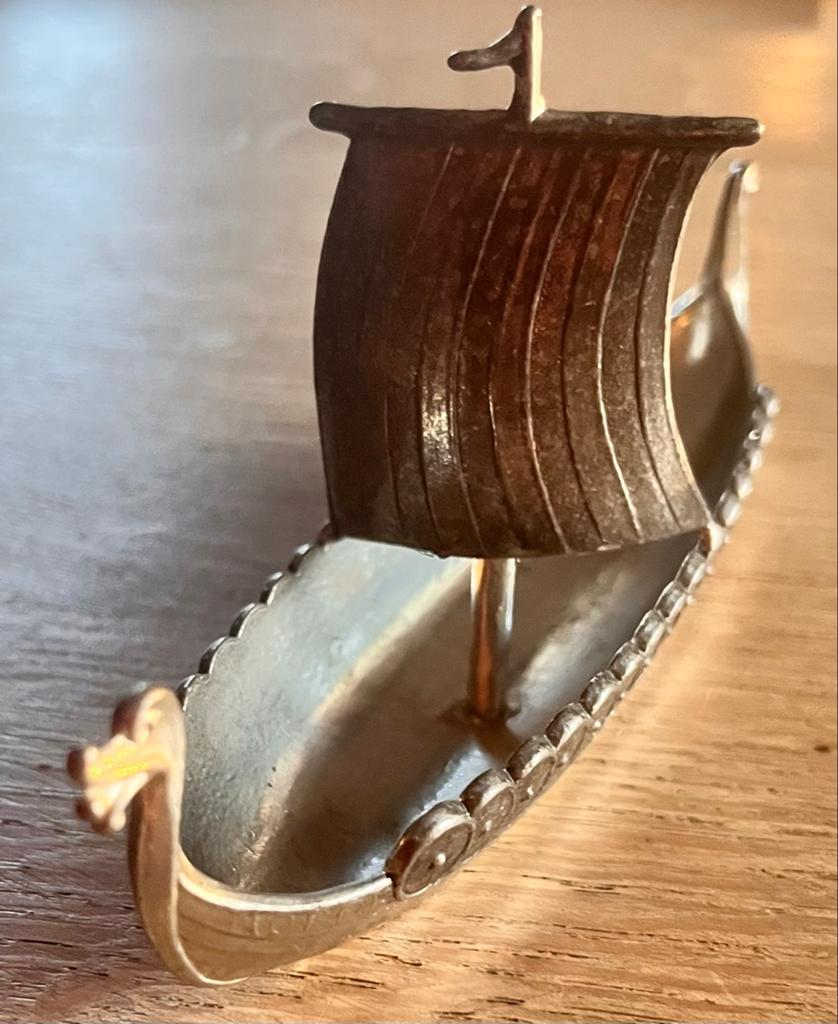 Vintage Viking Langschip Model - Decoratief Metalen Schip, Antiek en Kunst, Ophalen of Verzenden