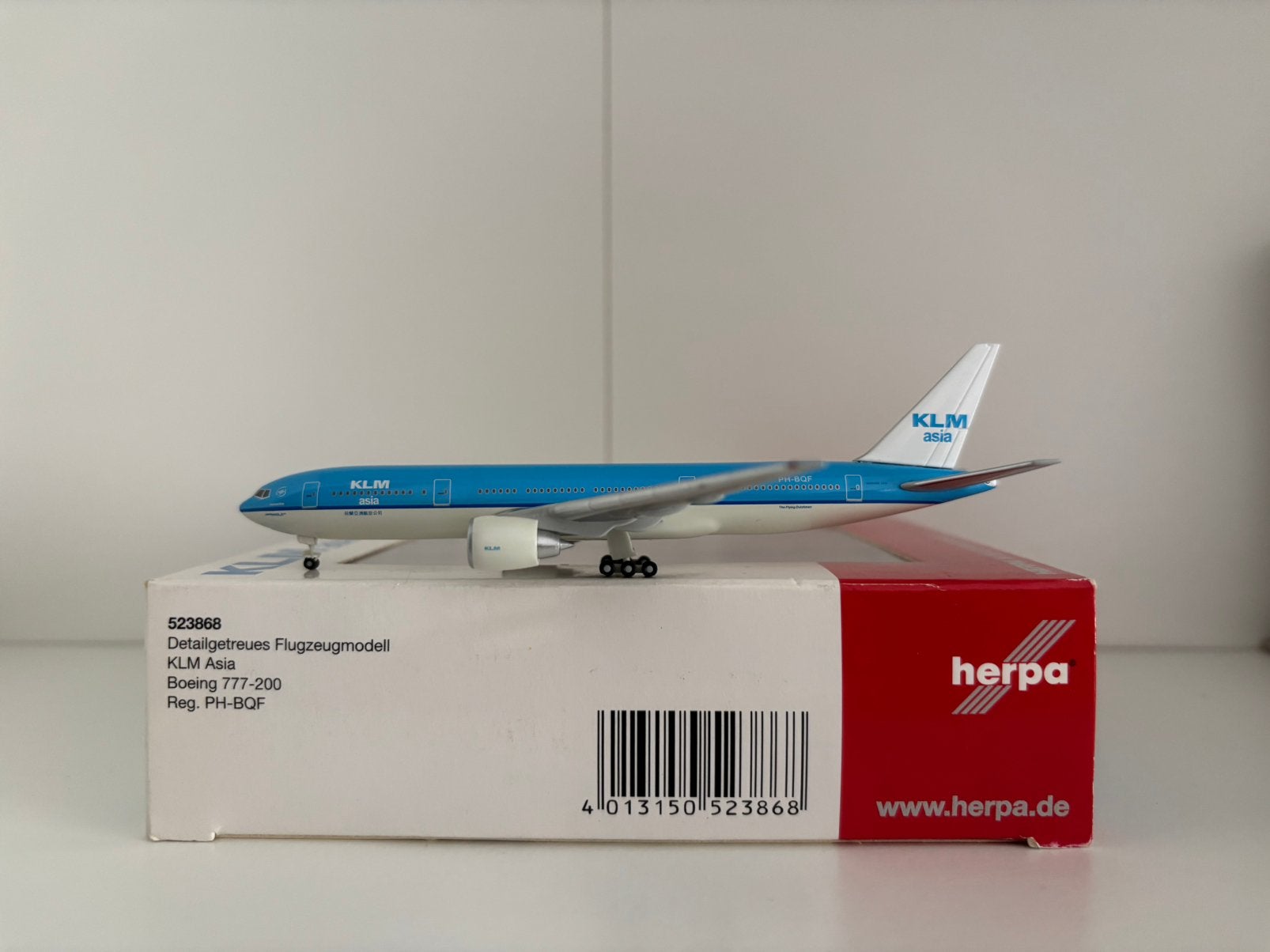 Herpa 523868 KLM Asia Boeing 777-200 1:500, Verzamelen, Ophalen of Verzenden, Zo goed als nieuw, Schaalmodel