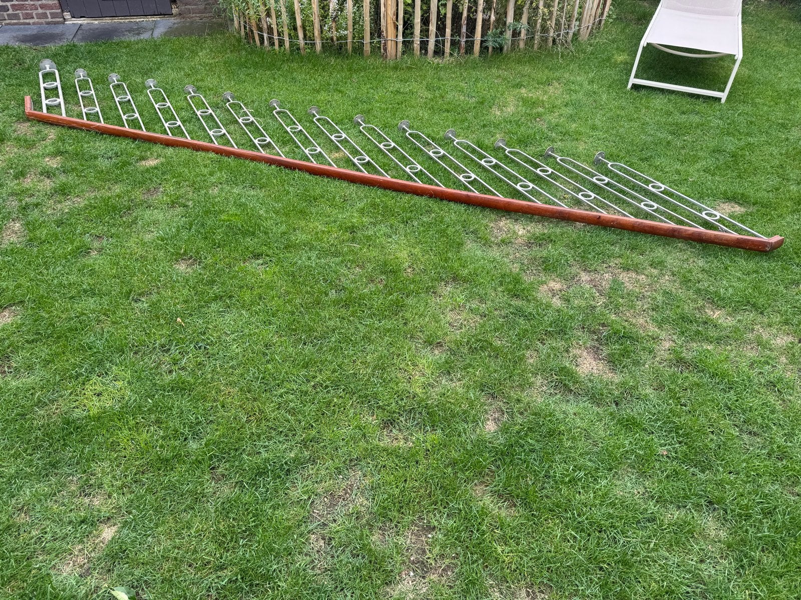 Hardhouten trapleuning (4m) met ijzeren balustrade, Doe-het-zelf en Verbouw, Ophalen, Gebruikt, Trap, 2 tot 4 meter