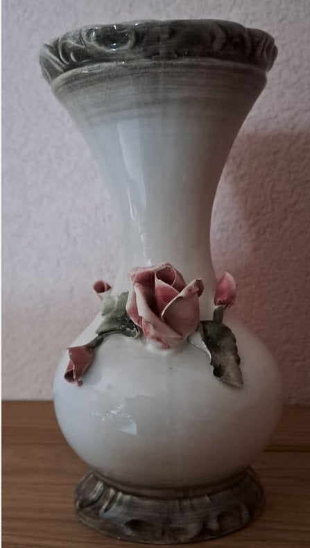Vintage Bassano vaas met rozen decoratie, Ophalen of Verzenden