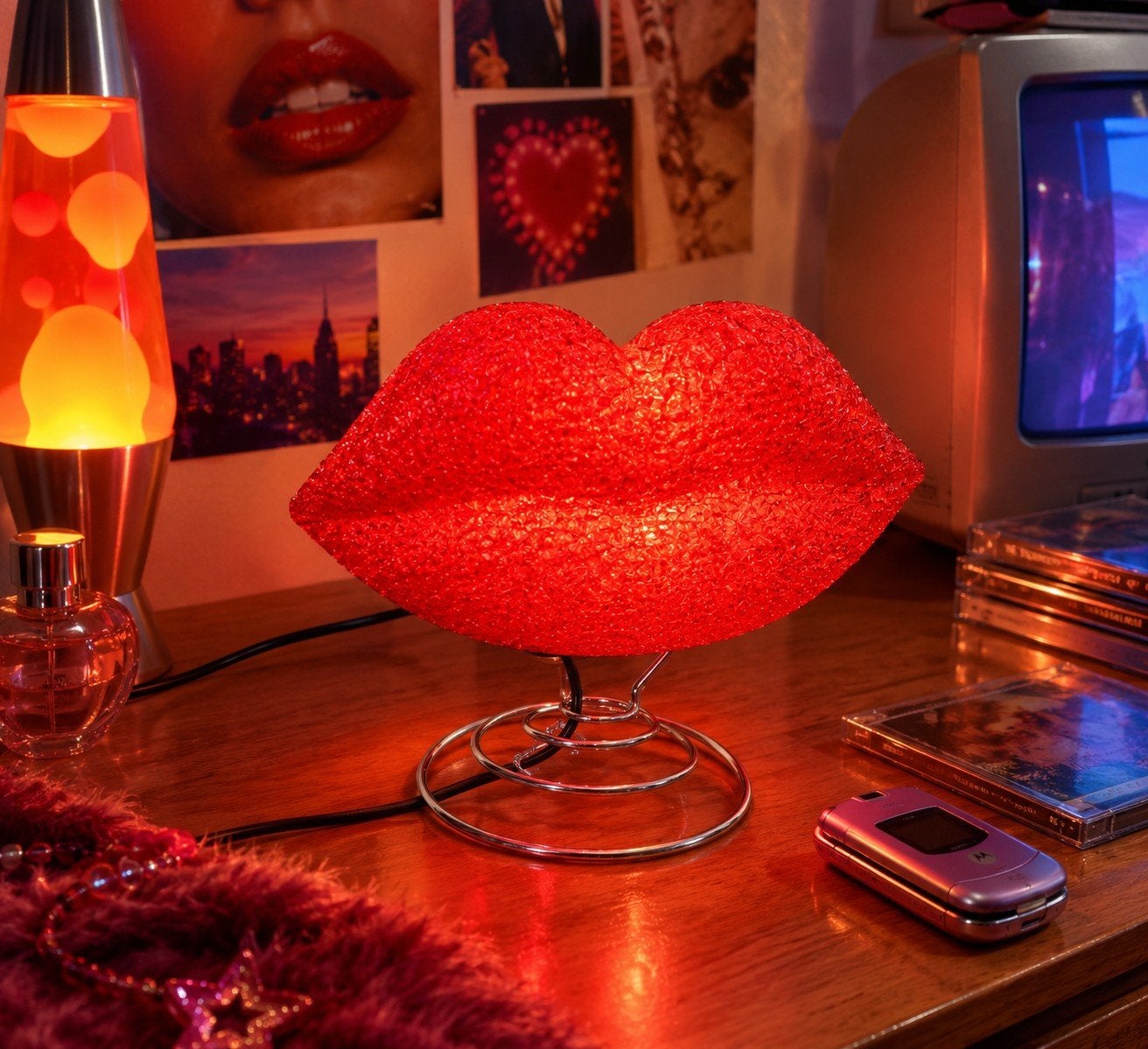 Globen AB rode lippenlamp | Retro popart designlamp – werken, Rood, Ophalen of Verzenden, Met schakelaar, Vintage
