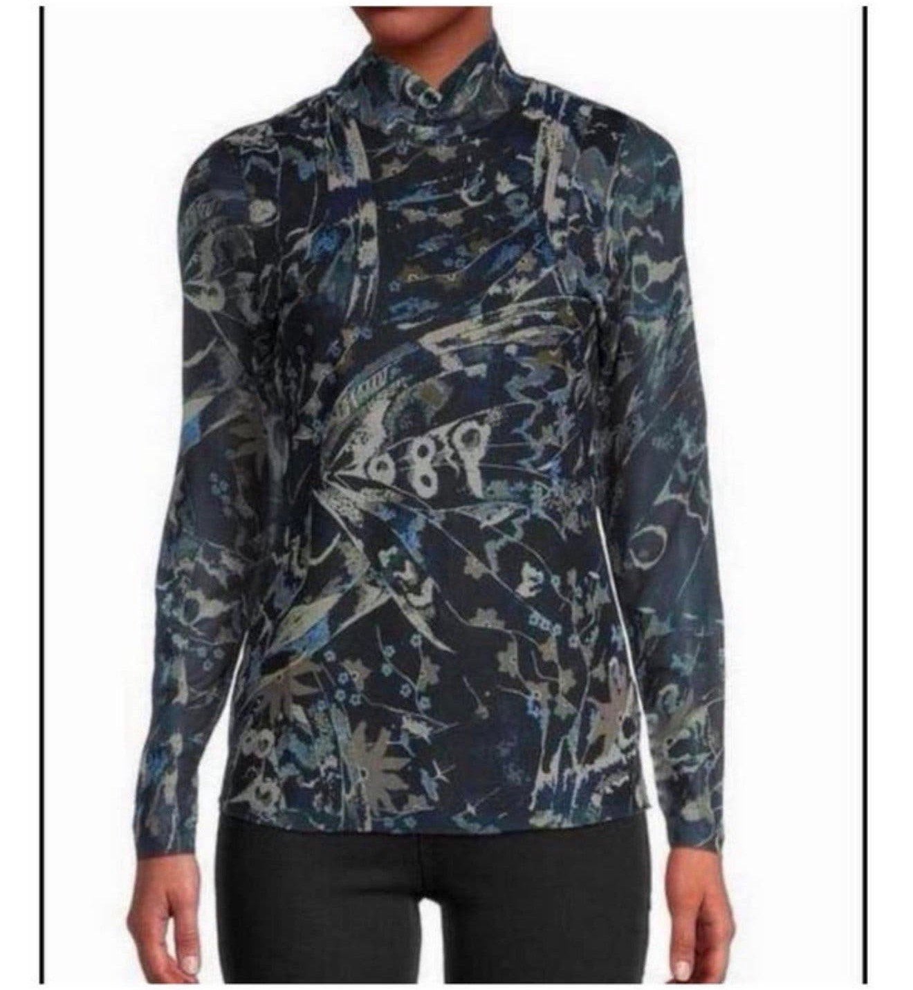 Ted Baker Rechel Jersey Printed Roll Neck shirt top NIEUW, P, Blauw, P, P