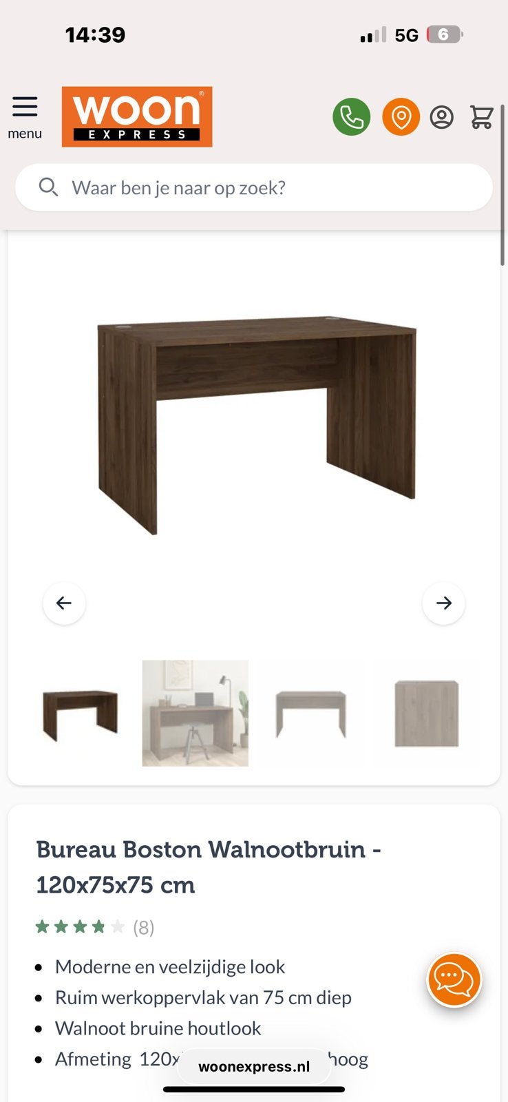 Bureau walnoot, Ophalen, 100 tot 150 cm, 50 tot 100 cm, Zo goed als nieuw
