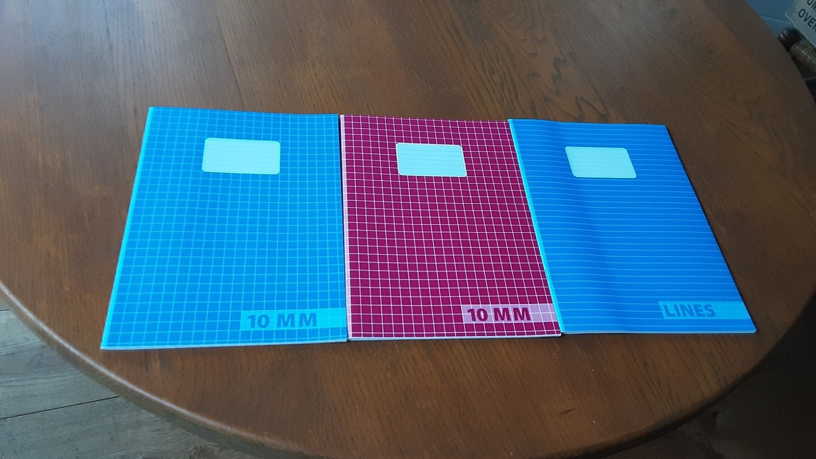 roze en blauwe ruitjes schrift en 1 links schrift A4 formaat, Ophalen of Verzenden