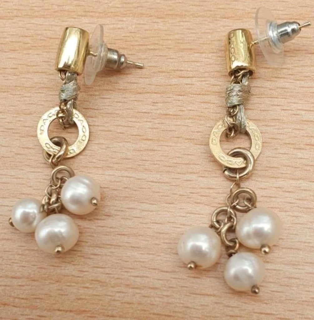 Daco Milano prachtige oorbellen met parels en zijde, zilver, Hangers, Ophalen of Verzenden, Zo goed als nieuw, Goud