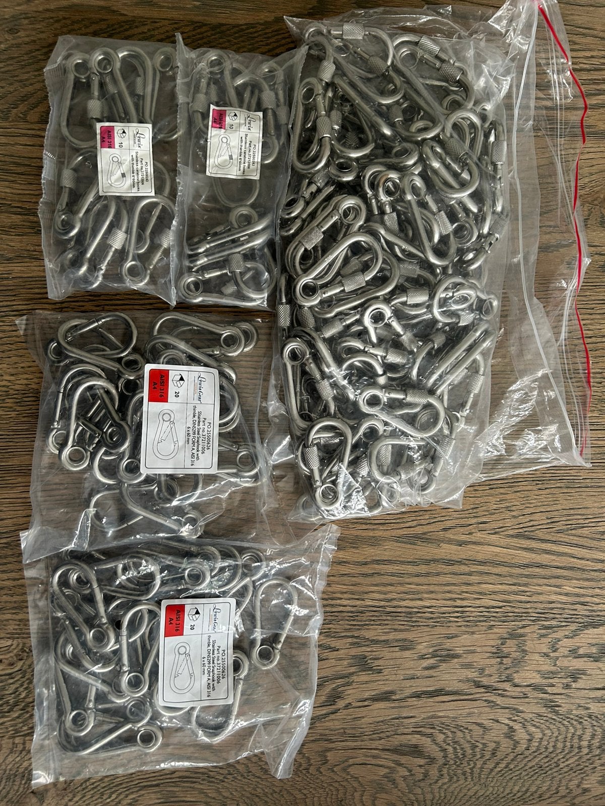 RVS karbijnhaken 6x60mm 143stuks nieuw, Ophalen of Verzenden, Zo goed als nieuw, Rvs