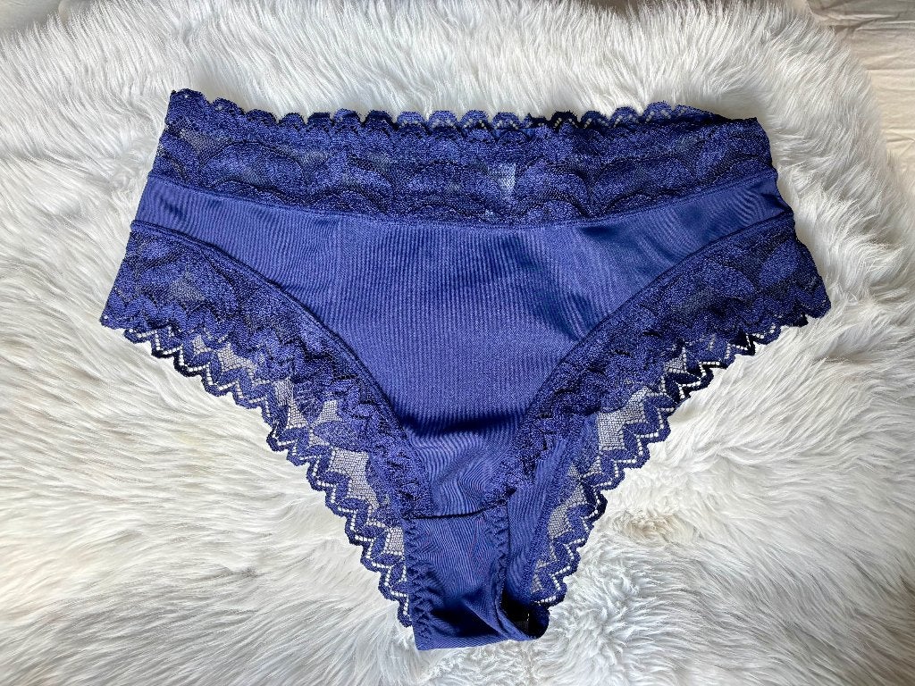 Hoog sluitend blauw slipje met kant - L, Verzenden, Blauw, Slip