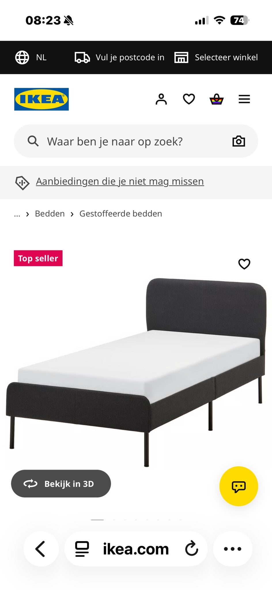 2 IKEA Gestoffeerd bedframes, donkergrijs, 90x200 cm, Ophalen, 90 cm, Eenpersoons, Zo goed als nieuw