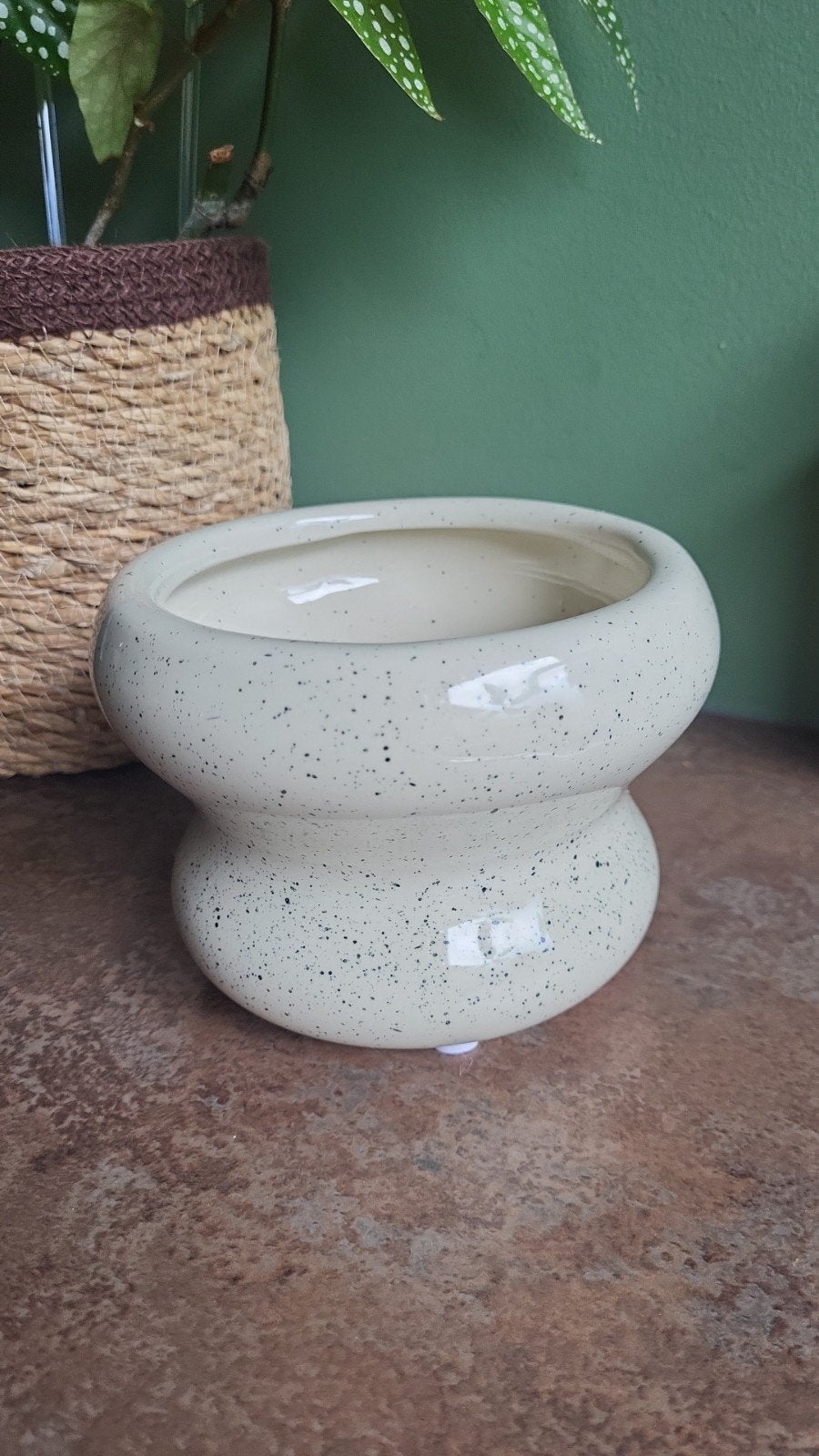 Hema bloempot keramiek wit spikkel 13x9cm, Rond, Nieuw, Ophalen of Verzenden, Balkon