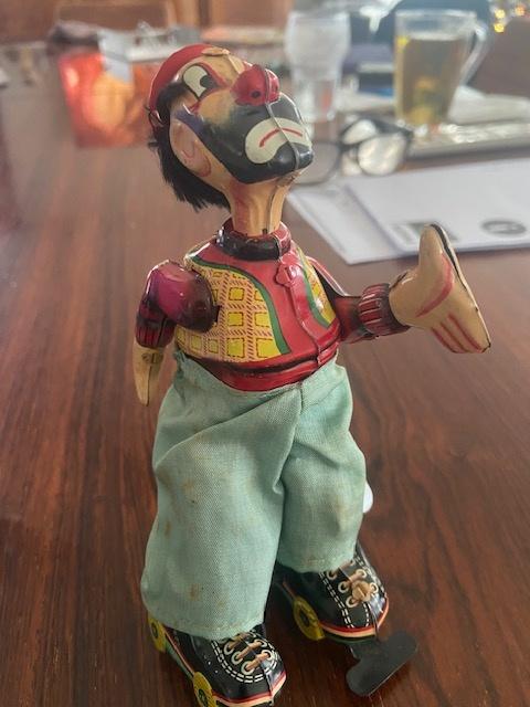 TPS tinplate toy rollerscate clown windup jaren '50-'60, Ophalen of Verzenden