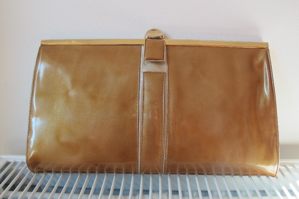 Vintage caramel handbag with chain strap (Renata), Ophalen of Verzenden, Nieuw, Bruin, Avondtasje