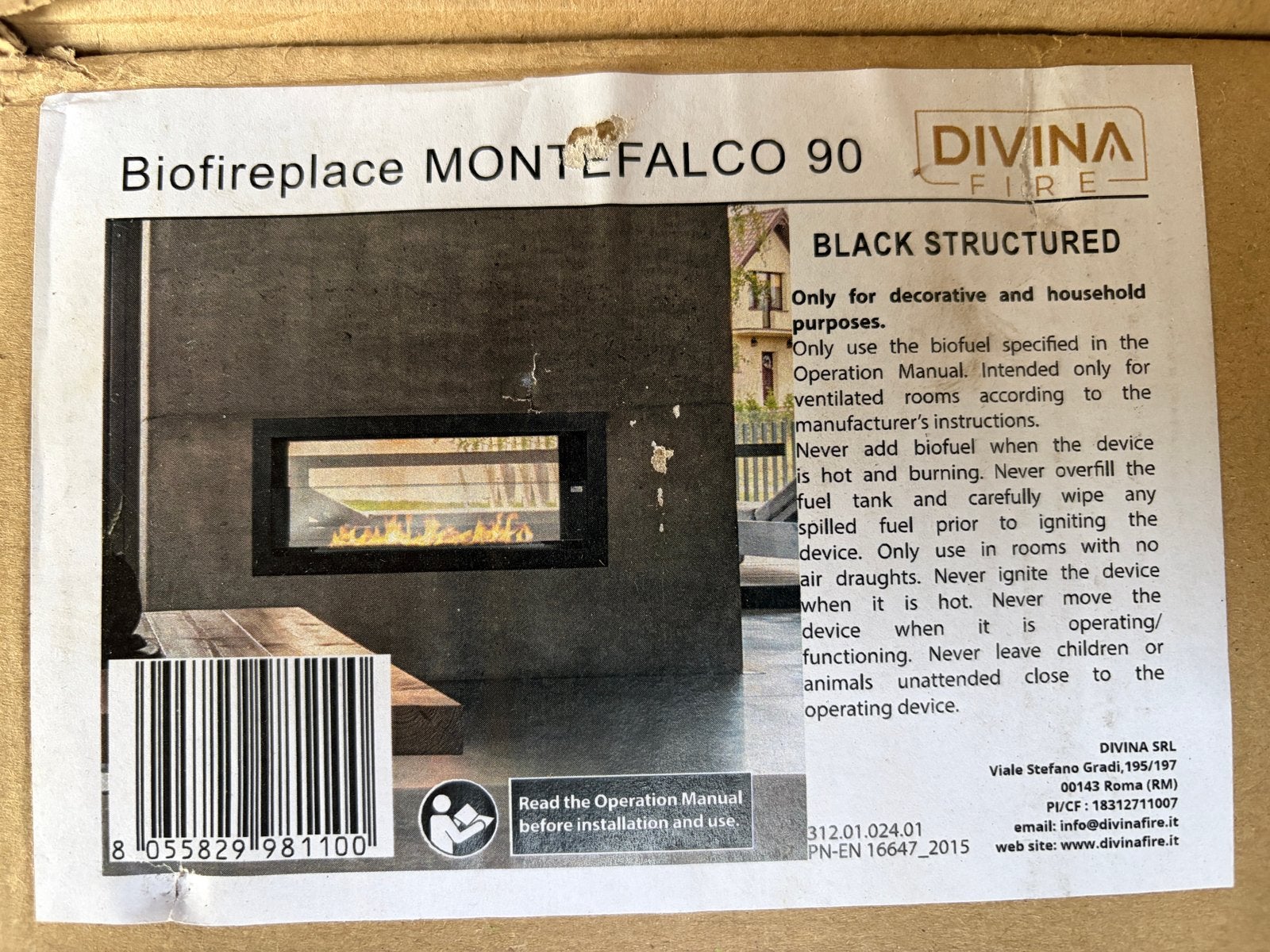 Divina Fire Montefalco 90 Bio-ethanol Inbouwhaard Doorkijk, Divina S.r.l., Overige soorten, Viale Stefano Gradi 195/197, 00143 Roma (RM), Italië