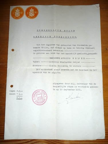 Uittreksel burgelijke stand 1951, Ophalen of Verzenden