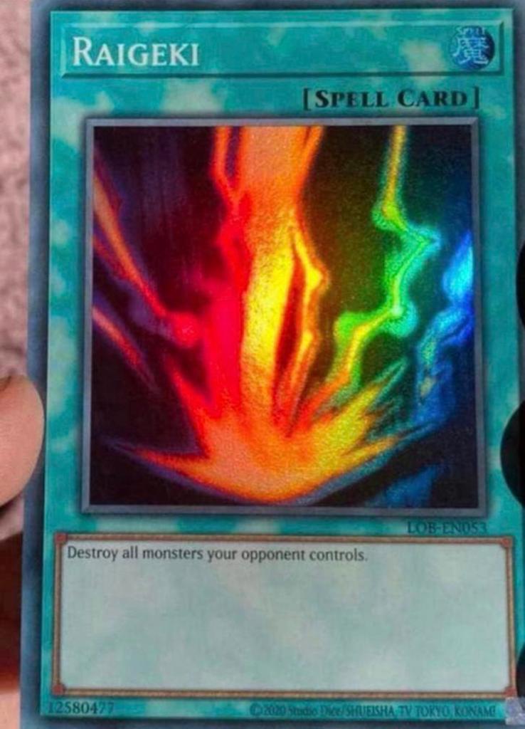 Yu-Gi-Oh! Raigeki LOB Print !, Ophalen of Verzenden, Zo goed als nieuw, Losse kaart, Foil