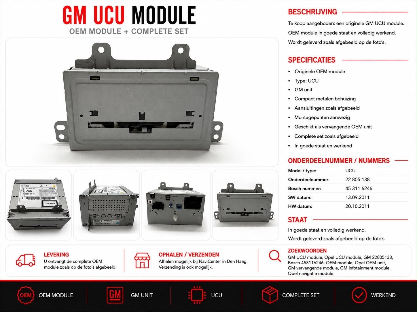 GM UCU Module OEM Navigatie Unit - Bosch 22805138, Ophalen of Verzenden, Gebruikt