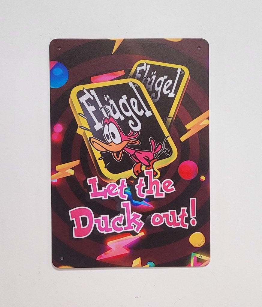 FLugel let the duck out shotje reclamebord van metaal deco