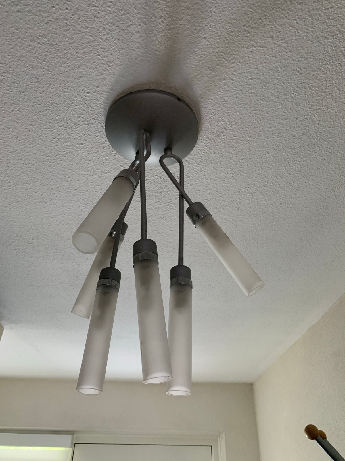 Moderne plafondlamp met 6 glazen kappen, Ophalen, Gebruikt, Glas