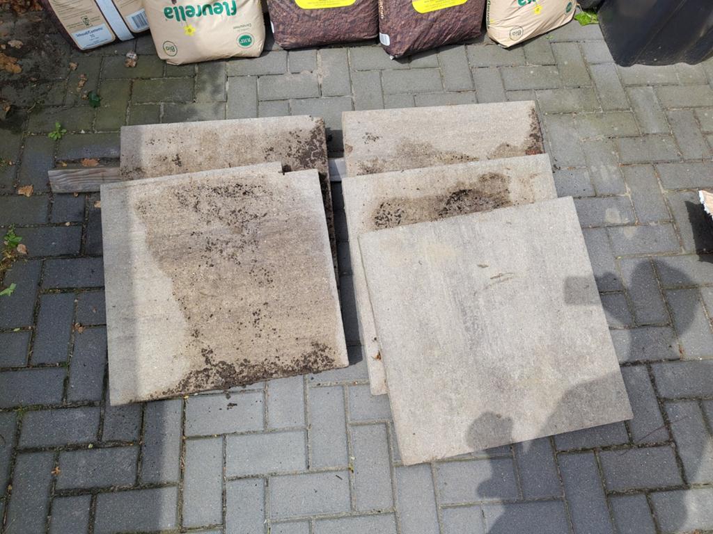 Vijf terrastegels 60x60, Ophalen, Gebruikt, Beton, Terrastegels
