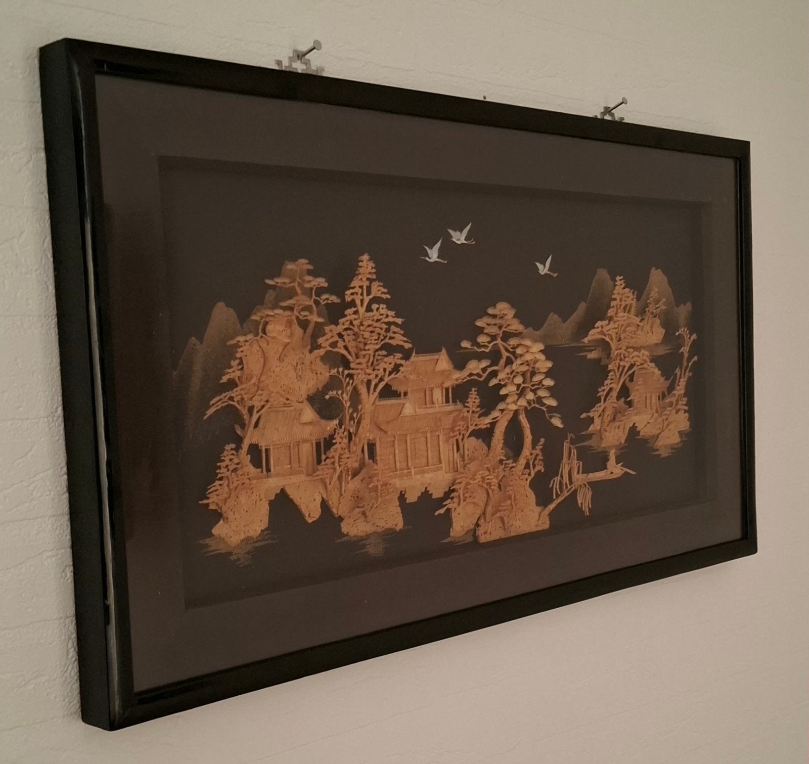Prachtig Chinees kurk reliëf in lijst - Landschap, Ophalen, Wanddecoratie, China, Handgemaakt