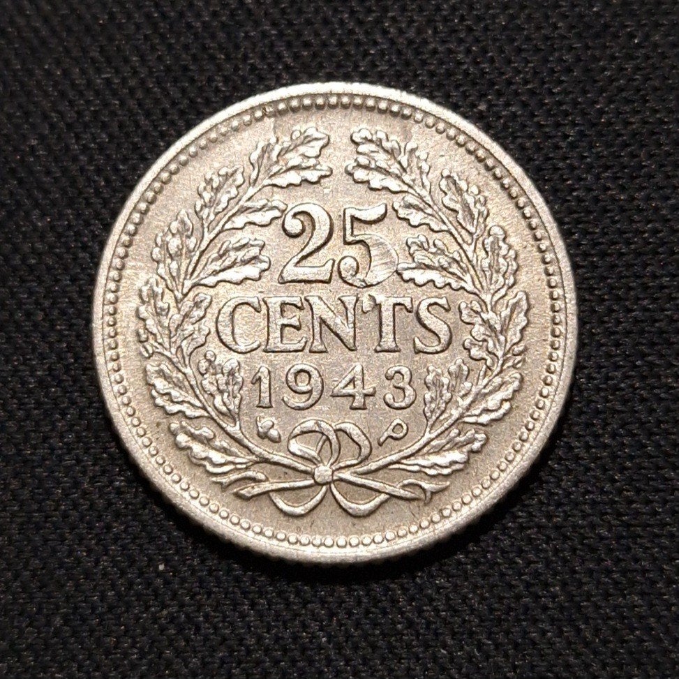 25 cent 1943 ep, Verzenden, Zilver, 25 cent, Koningin Wilhelmina
