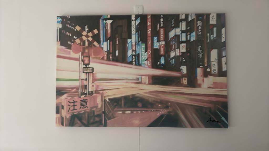 Schilderij Japanse straat 100x150 cm, Antiek en Kunst, Kunst | Schilderijen | Modern, Ophalen