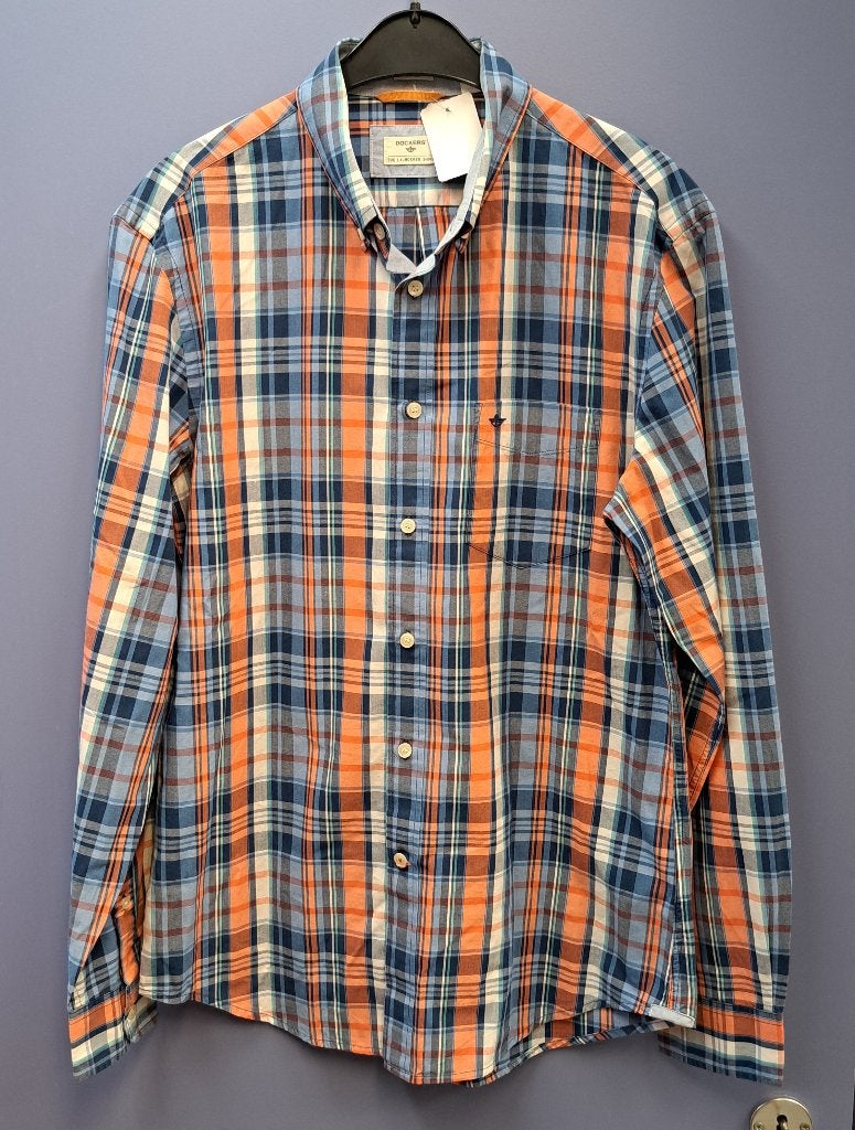 Dockers overhemd oranje blauw wit geruit mt M nr 41270