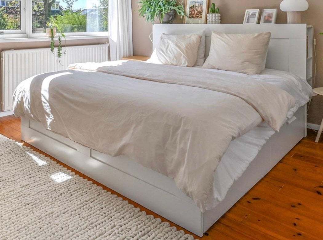 Ikea Brimnes bed 1.80 bij 2.00 m, inclusief hoofdbord, Ophalen, Wit, Tweepersoons, Zo goed als nieuw