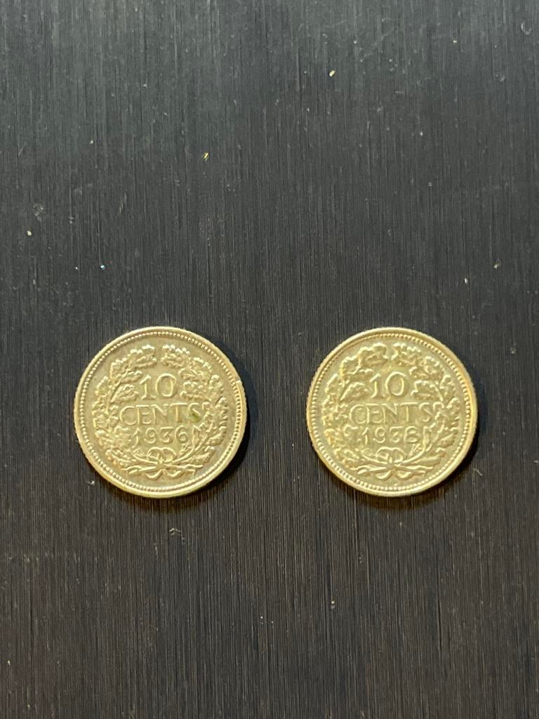 2x 10 Cent Munt Koningin Wilhelmina 1936, Postzegels en Munten, Munten | Nederland, Setje, Zilver, Ophalen of Verzenden, 10 cent