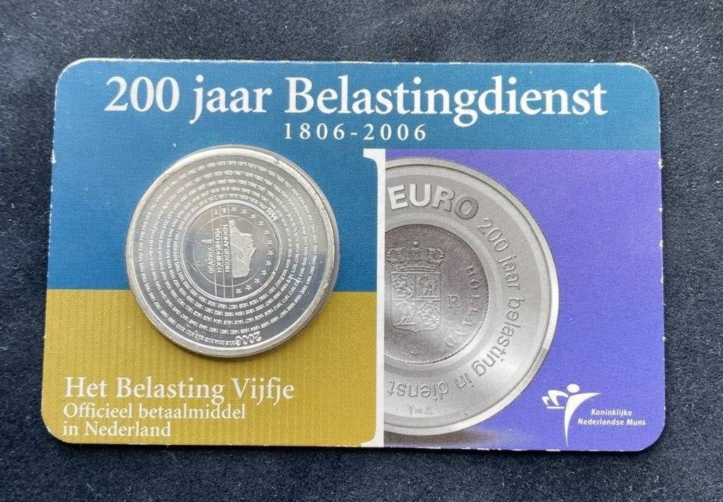Zilveren 5 Euro 2006 – 200 jaar Belastingdienst in Coincards, Koningin Beatrix, Zilver, Euro's, Ophalen of Verzenden