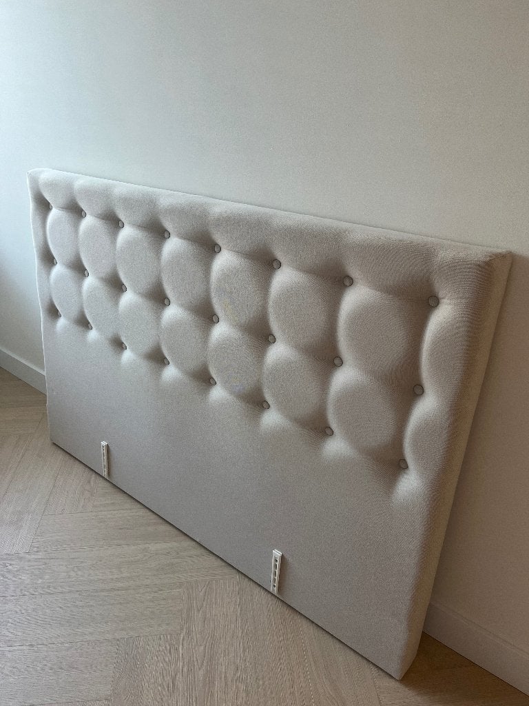 Gestoffeerd hoofdbord 160 m, Huis en Inrichting, Ophalen, Beige, Tweepersoons, Zo goed als nieuw