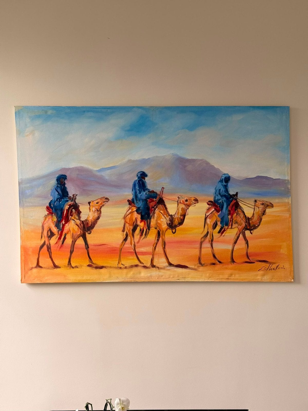 Original Tuareg Caravan Painting Marrakech Gallery 90x140cm, Ophalen