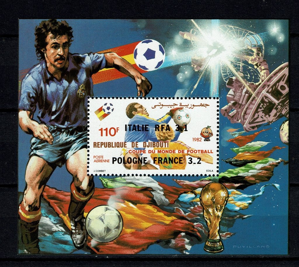DJIBOUTI 1982 PF GETAND BLOK VOETBAL SPORT SPACE RUIMTEVAART, Ophalen of Verzenden, Postfris, Sport