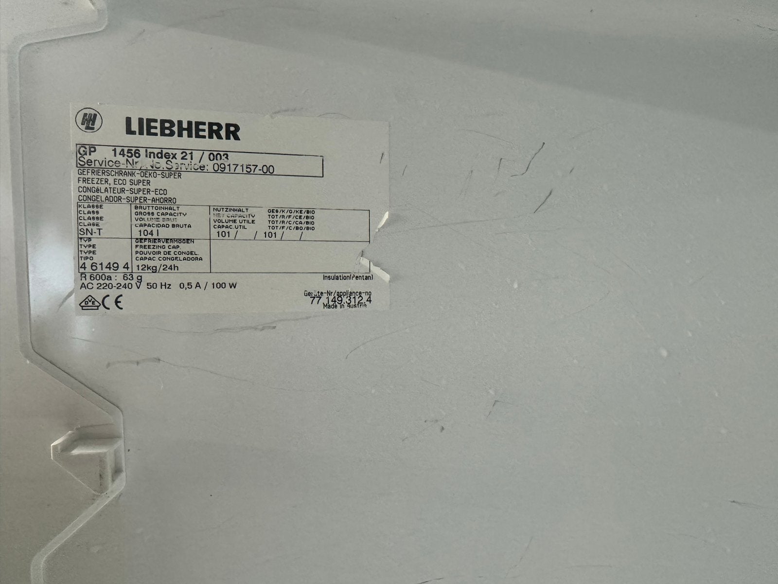 Liebherr tafelmodel vrieskast 4 lades A++ shockvries, Witgoed en Apparatuur, 85 tot 120 cm, Gebruikt, 100 tot 150 liter, Met aparte vriezer