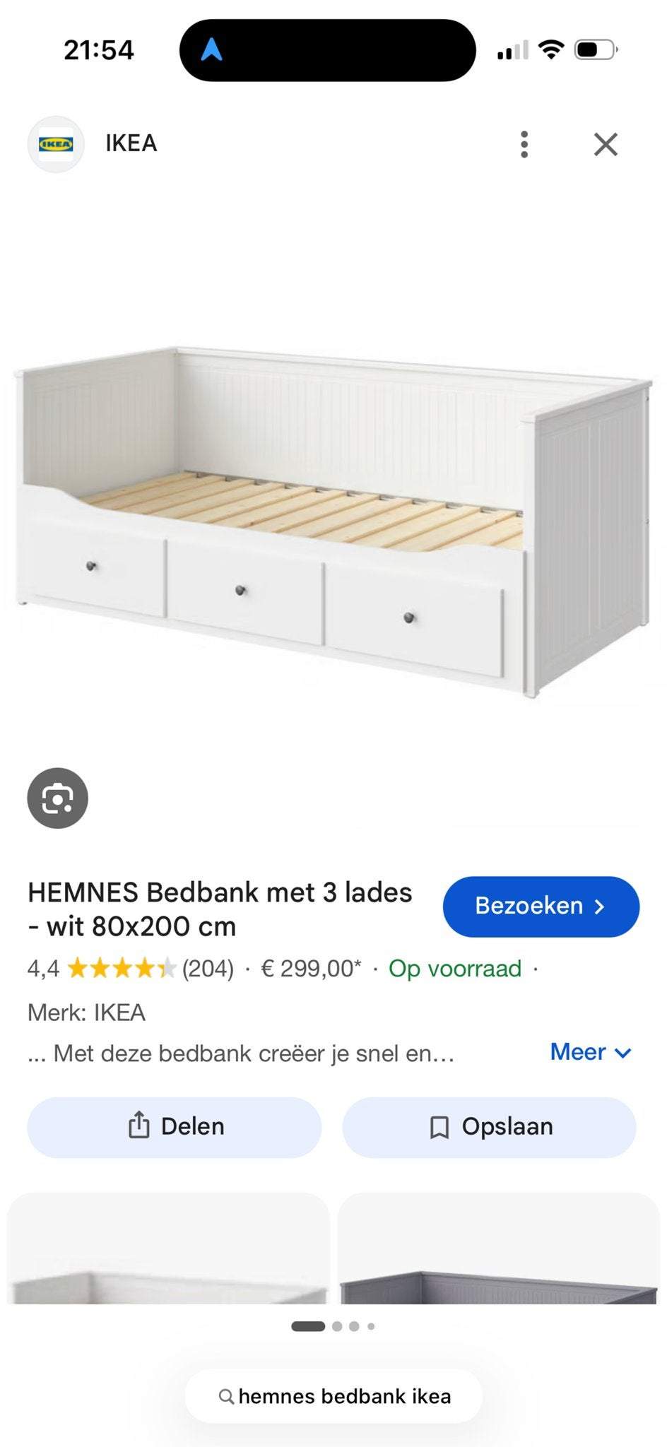 IKEA HEMNES Bedbank met 3 lades - wit 80x200 cm, Eenpersoons, Wit, Ophalen of Verzenden, Zo goed als nieuw