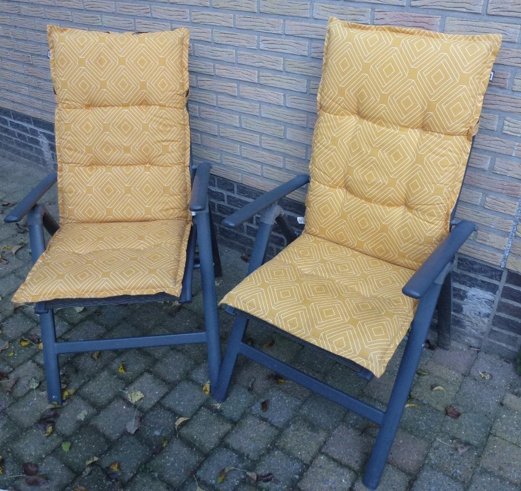 2 verstelbare Hartman tuinstoelen met kussens, Ophalen, Gebruikt, Kunststof, Inklapbaar