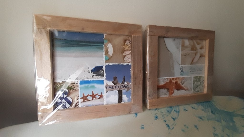 Koopje! 2 Afbeeldingen strand | beach steigerhouten lijst, Huis en Inrichting, 39 cm, Nieuw, 40 cm, Hangend