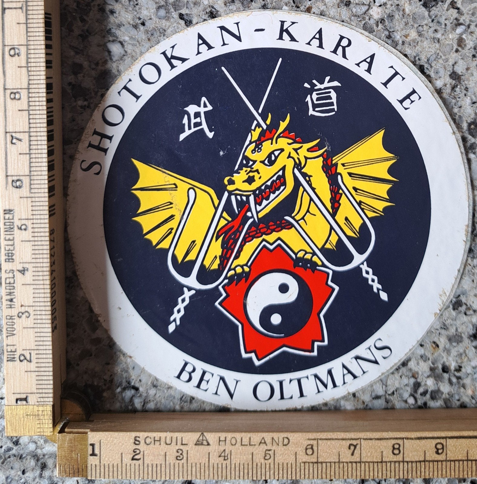 vintage sticker Shotokan Karate draak Ying Yang Ben Oltmans, Ophalen of Verzenden, Zo goed als nieuw