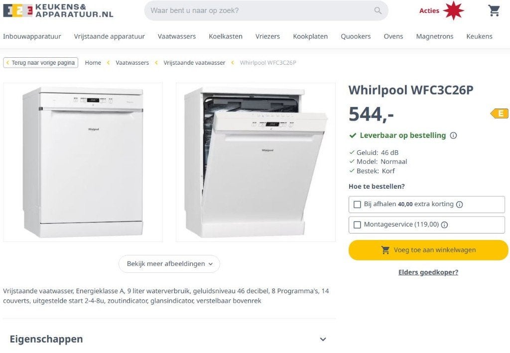 Foto 3 van A++ ZGAN Top Whirlpool 6THSENSE vaatwasser Werkt Uitstekend