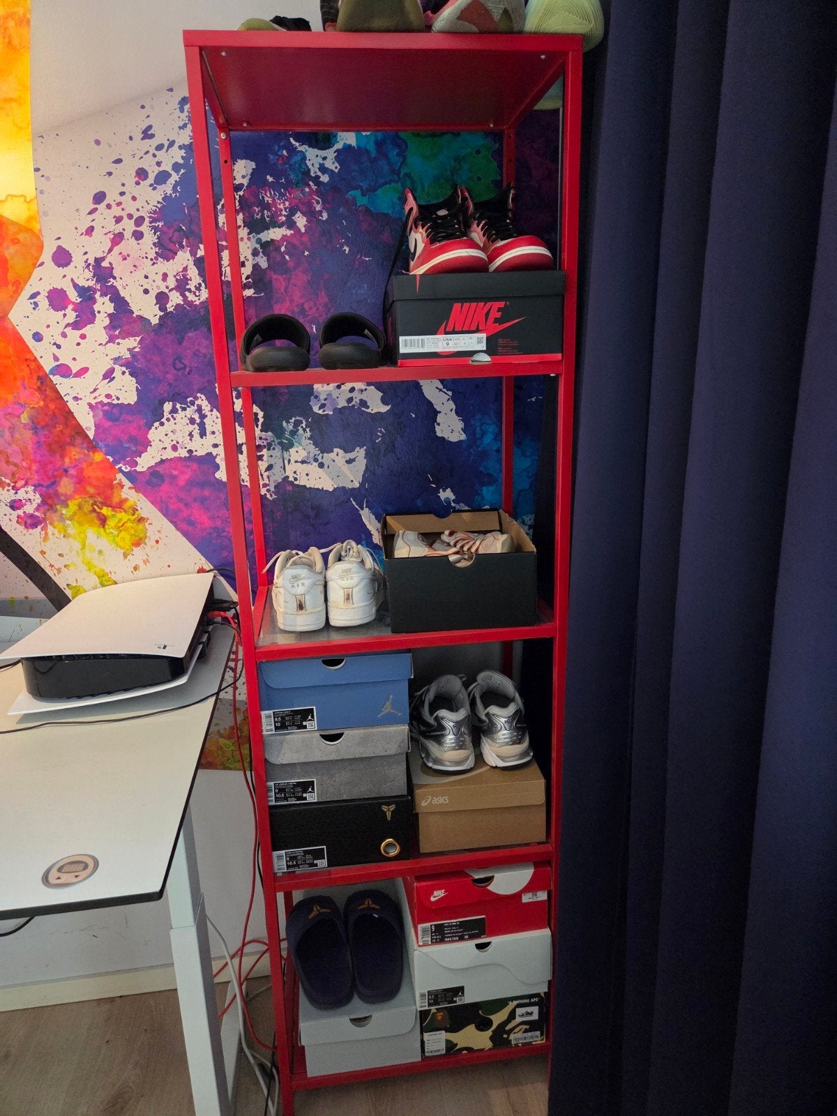 Rood metalen rek met 5 planken, Ophalen, Gebruikt