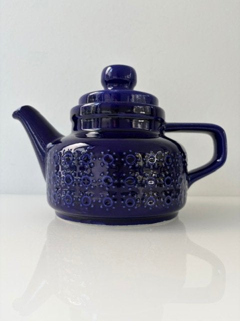 Vintage Scandinavische theepot kobaltblauw fat lava 1,2L, Ophalen of Verzenden