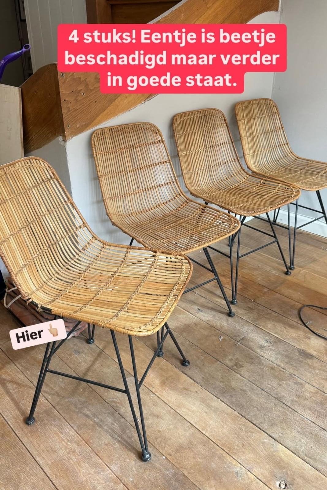 HKliving rotan stoelen (4 stuks), Ophalen, Gebruikt, Bruin, Riet of Rotan