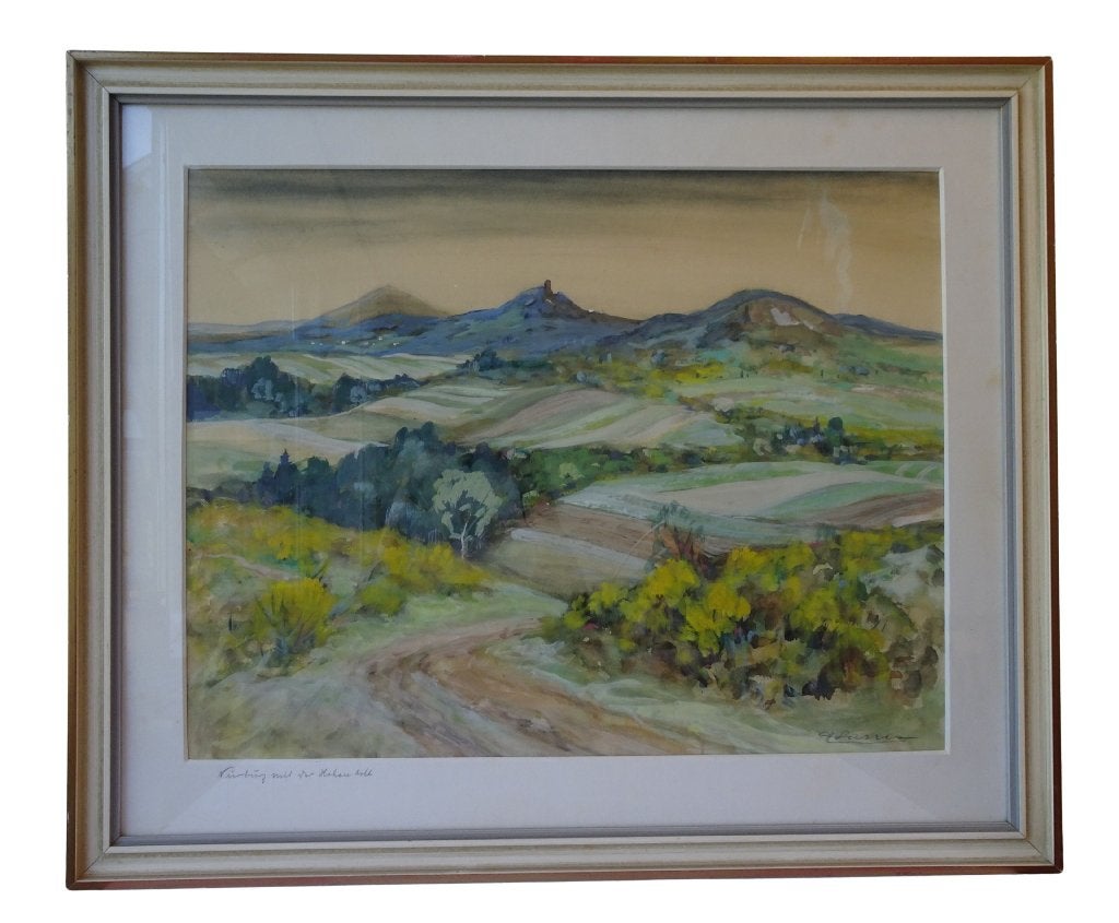 Veilinghuis Oranje - Duitse landschaap burcht Nürburg, Aquarel, Papier/karton, Achter glas, Landschap