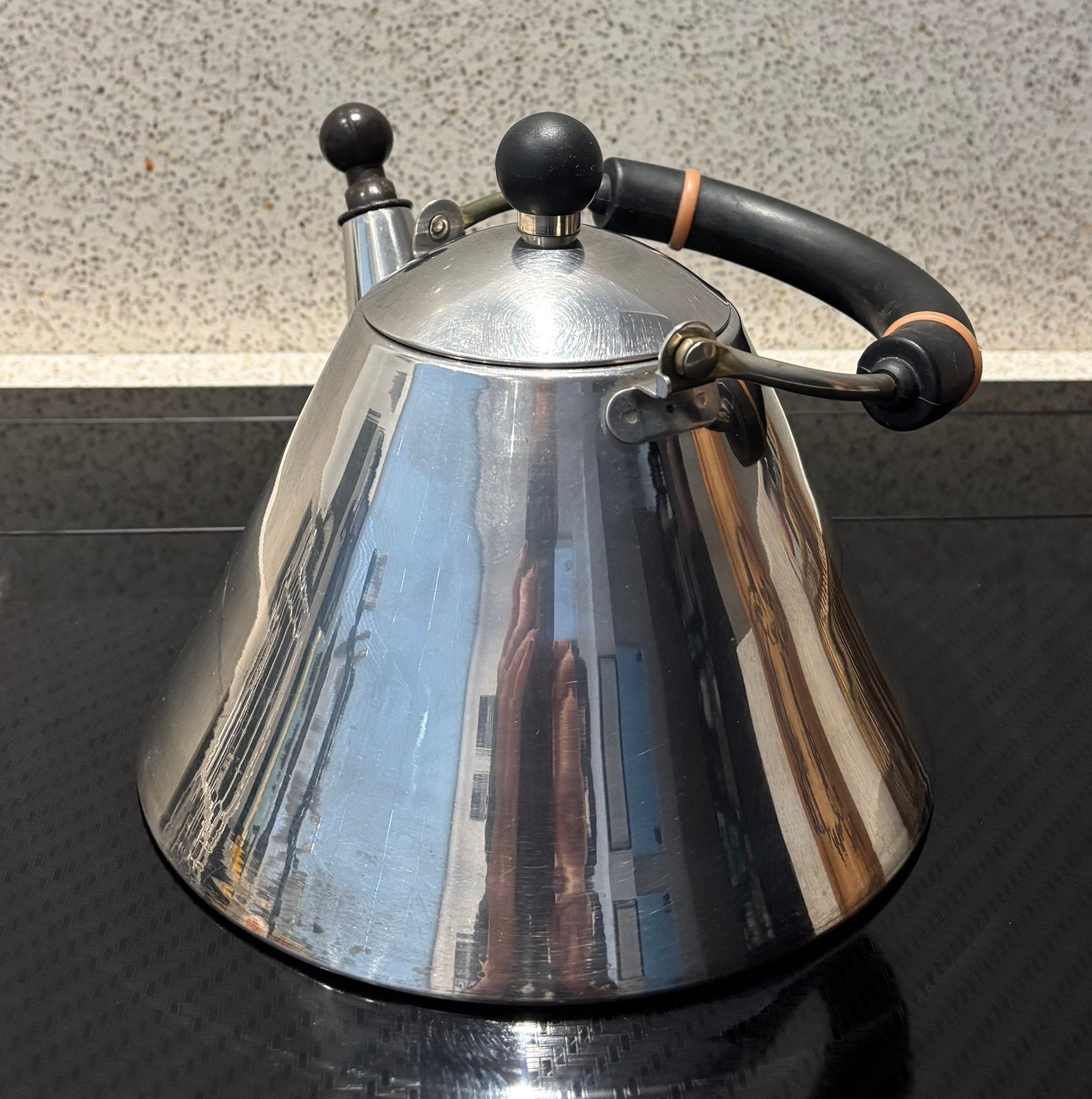Fluitketel alessi look, Huis en Inrichting, Gebruikt, Overige typen, Ophalen of Verzenden, Rvs