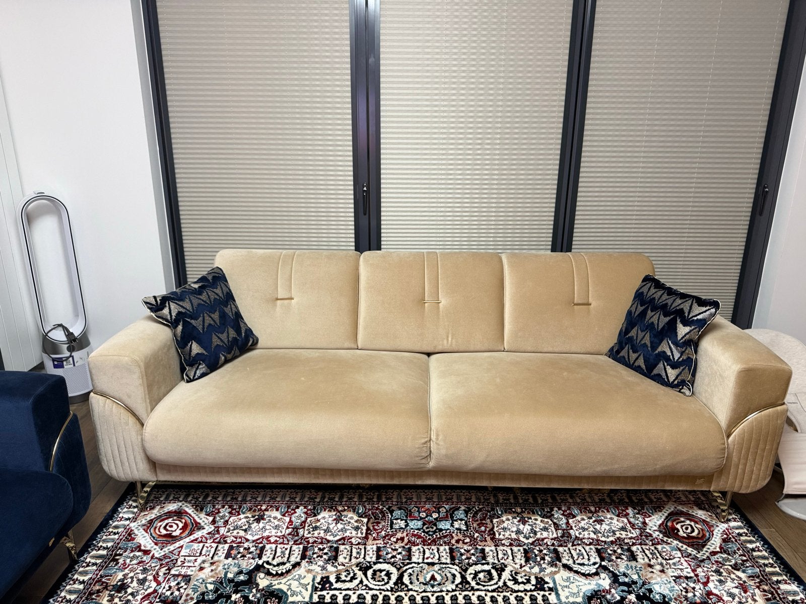 Istikbal 3 zitsbanken/slaapbankenin beige en blauw, Ophalen, Driepersoons, 75 tot 100 cm, Zo goed als nieuw